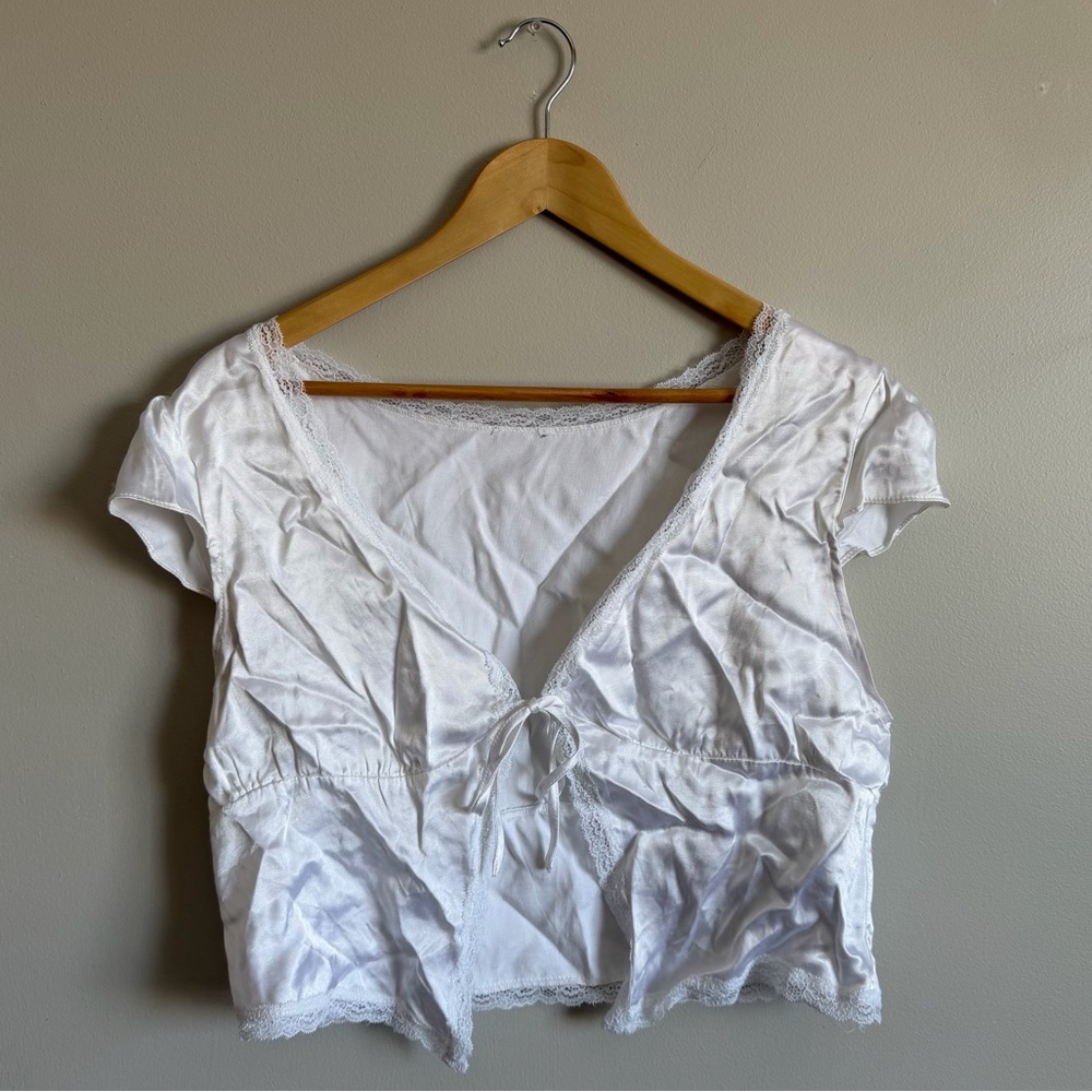 Ardene White Lace-Trim Tie-Front Top